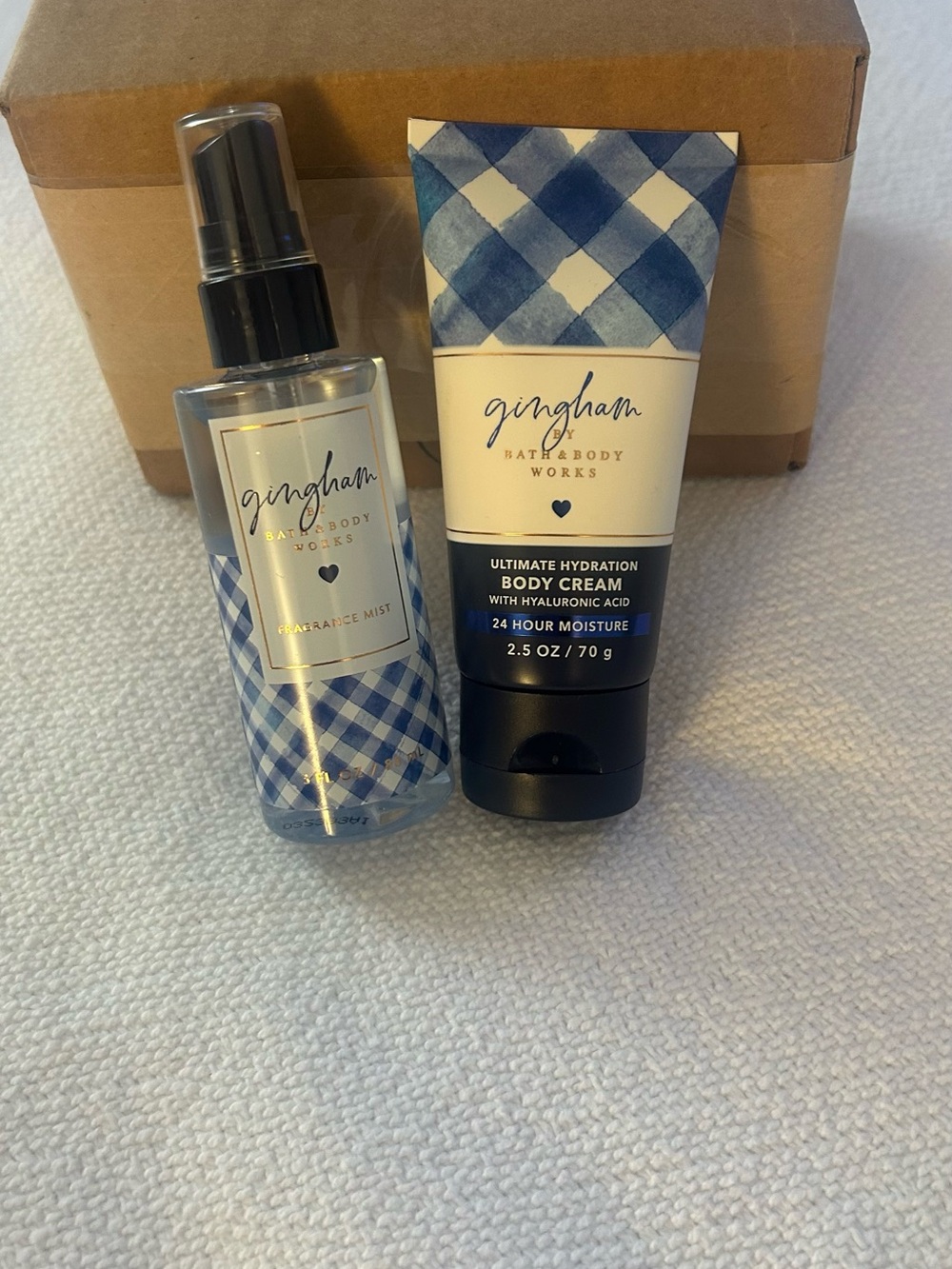 NWT Bath & Body Works Gingham Blue Fragrance Mist & Body Cream Duo